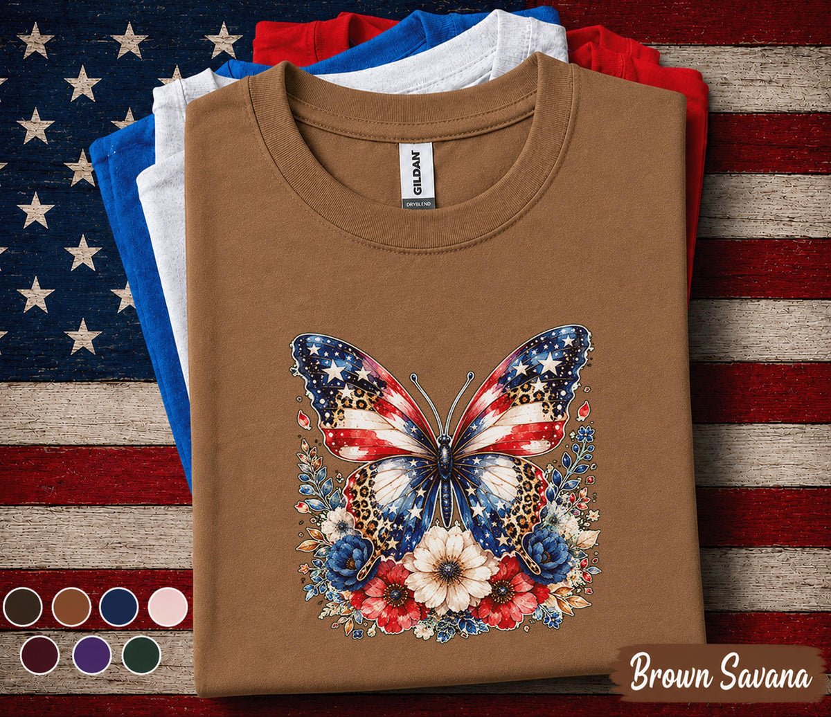 Patriotic Butterfly Shirt, American Flag Butterfly Tee, Floral USA Independence Day Shirt, 4th of July Women Patriotic Gift Forth of July