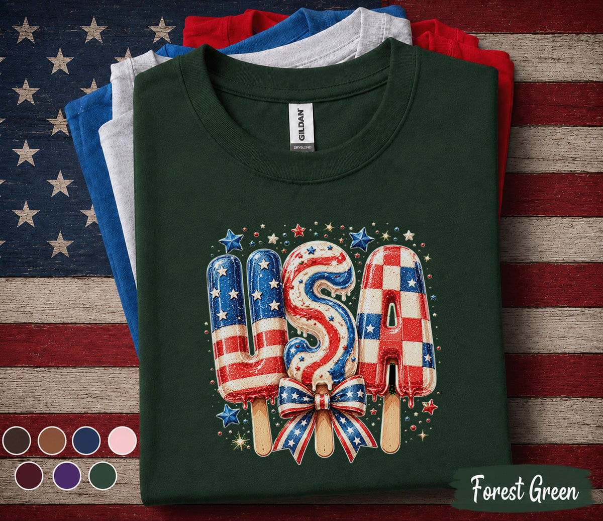 USA Popsicle Shirt, Patriotic Popsicle Tee, 4th of July Ice Cream Shirt, American Flag Summer Treat Independence Day Top Forth of July