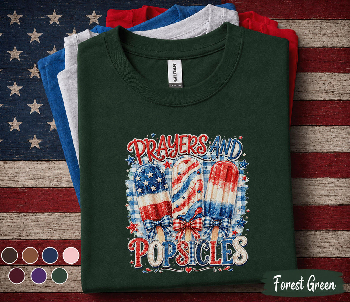 Prayers and Popsicles Shirt, Patriotic Popsicle Tee, Funny 4th of July Shirt, Independence Day Summer Party Graphic Top Forth of July