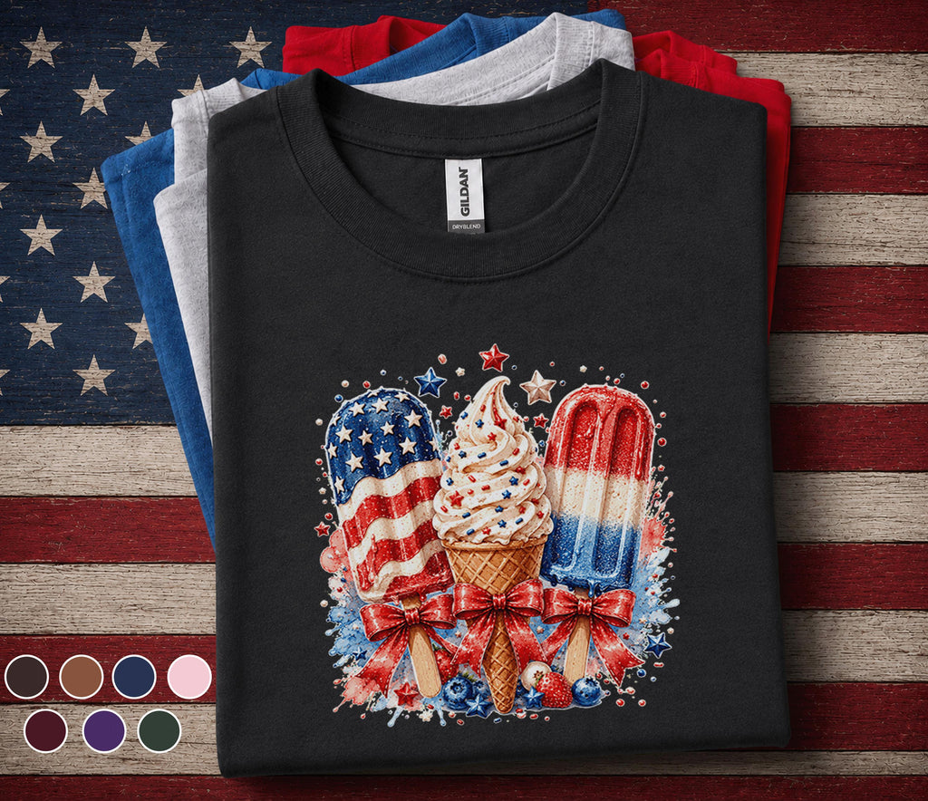Patriotic Ice Cream Shirt, 4th of July Popsicle Tee, Red White Blue Dessert Shirt, Independence Day Summer Party Forth of July Top