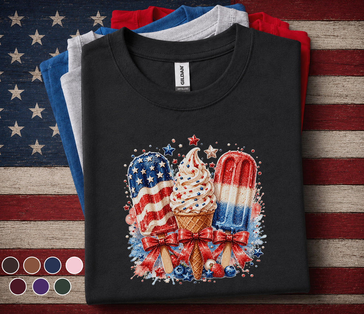 Patriotic Ice Cream Shirt, 4th of July Popsicle Tee, Red White Blue Dessert Shirt, Independence Day Summer Party Forth of July Top