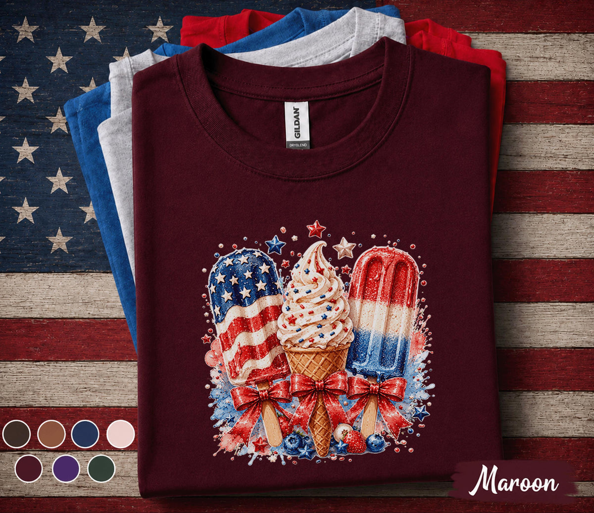 Patriotic Ice Cream Shirt, 4th of July Popsicle Tee, Red White Blue Dessert Shirt, Independence Day Summer Party Forth of July Top