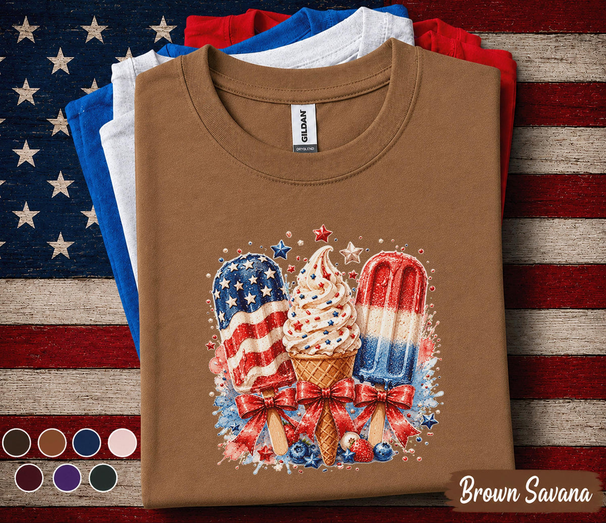 Patriotic Ice Cream Shirt, 4th of July Popsicle Tee, Red White Blue Dessert Shirt, Independence Day Summer Party Forth of July Top