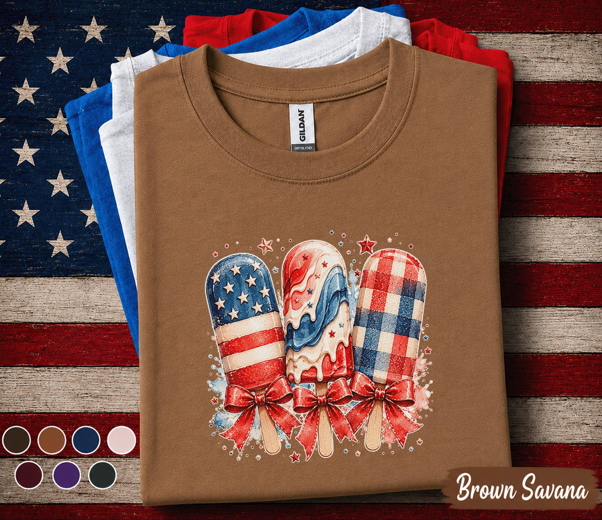 Patriotic Popsicle Shirt, 4th of July Ice Cream Tee, Red White Blue Summer Shirt, Independence Day Dessert Lover Forth of July Top