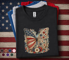 Patriotic Butterfly Shirt, 4th of July Floral Butterfly Tee, Vintage American Flag Shirt, Independence Day Women Forth of July Top