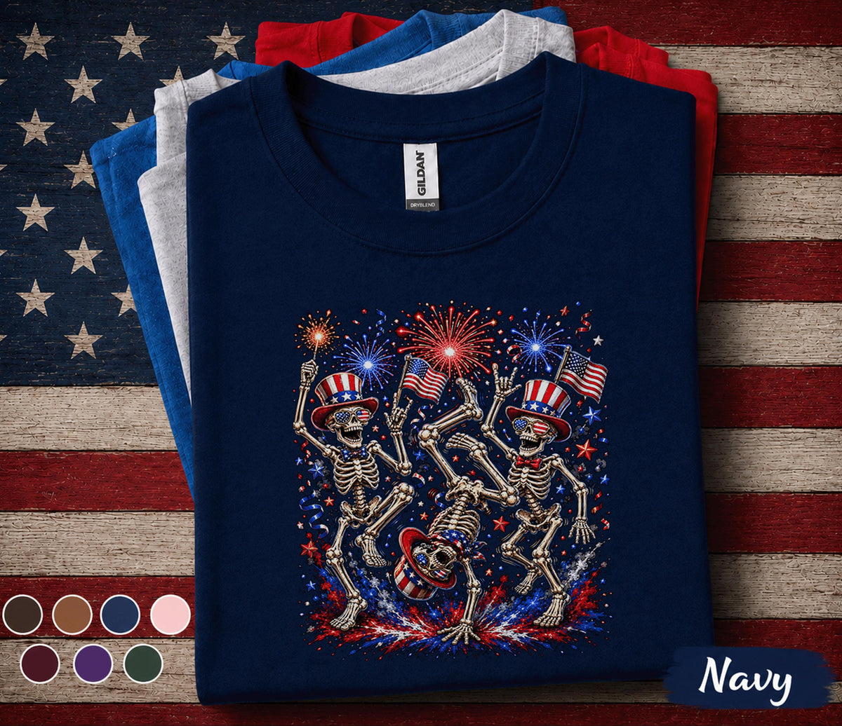 Patriotic Skeleton Shirt, 4th of July Skeleton Dance Tee, Funny USA Fireworks Shirt, Independence Day Party Forth of July Top