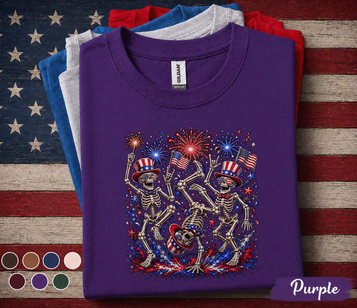 Patriotic Skeleton Shirt, 4th of July Skeleton Dance Tee, Funny USA Fireworks Shirt, Independence Day Party Forth of July Top