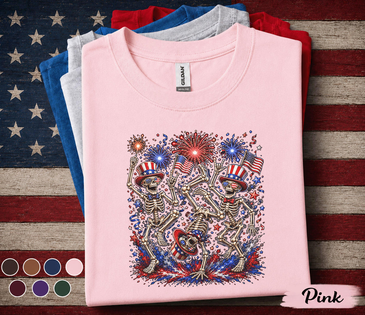 Patriotic Skeleton Shirt, 4th of July Skeleton Dance Tee, Funny USA Fireworks Shirt, Independence Day Party Forth of July Top