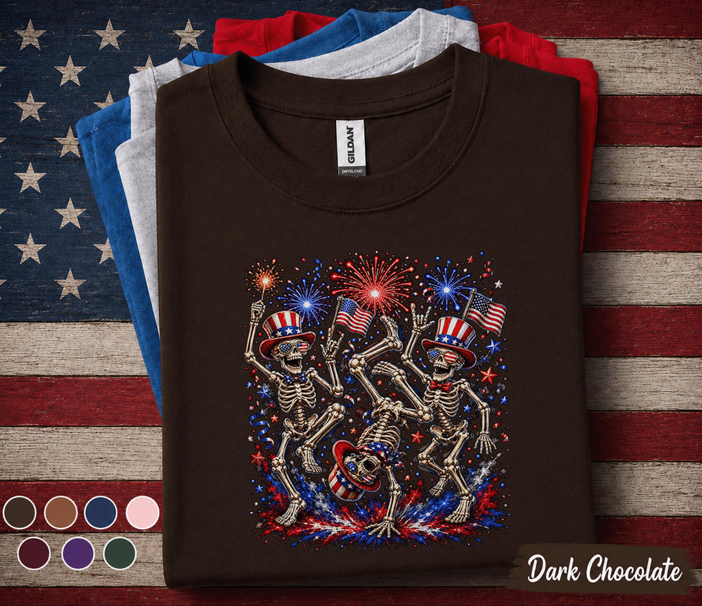 Patriotic Skeleton Shirt, 4th of July Skeleton Dance Tee, Funny USA Fireworks Shirt, Independence Day Party Forth of July Top