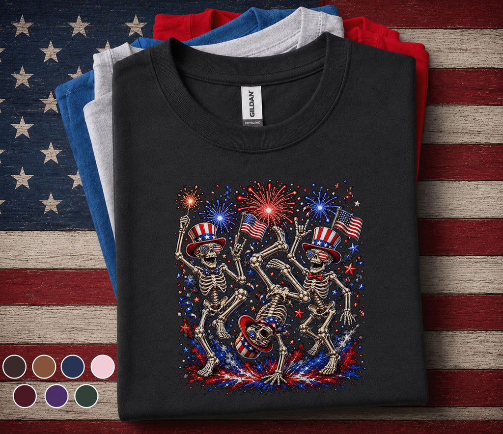 Patriotic Skeleton Shirt, 4th of July Skeleton Dance Tee
