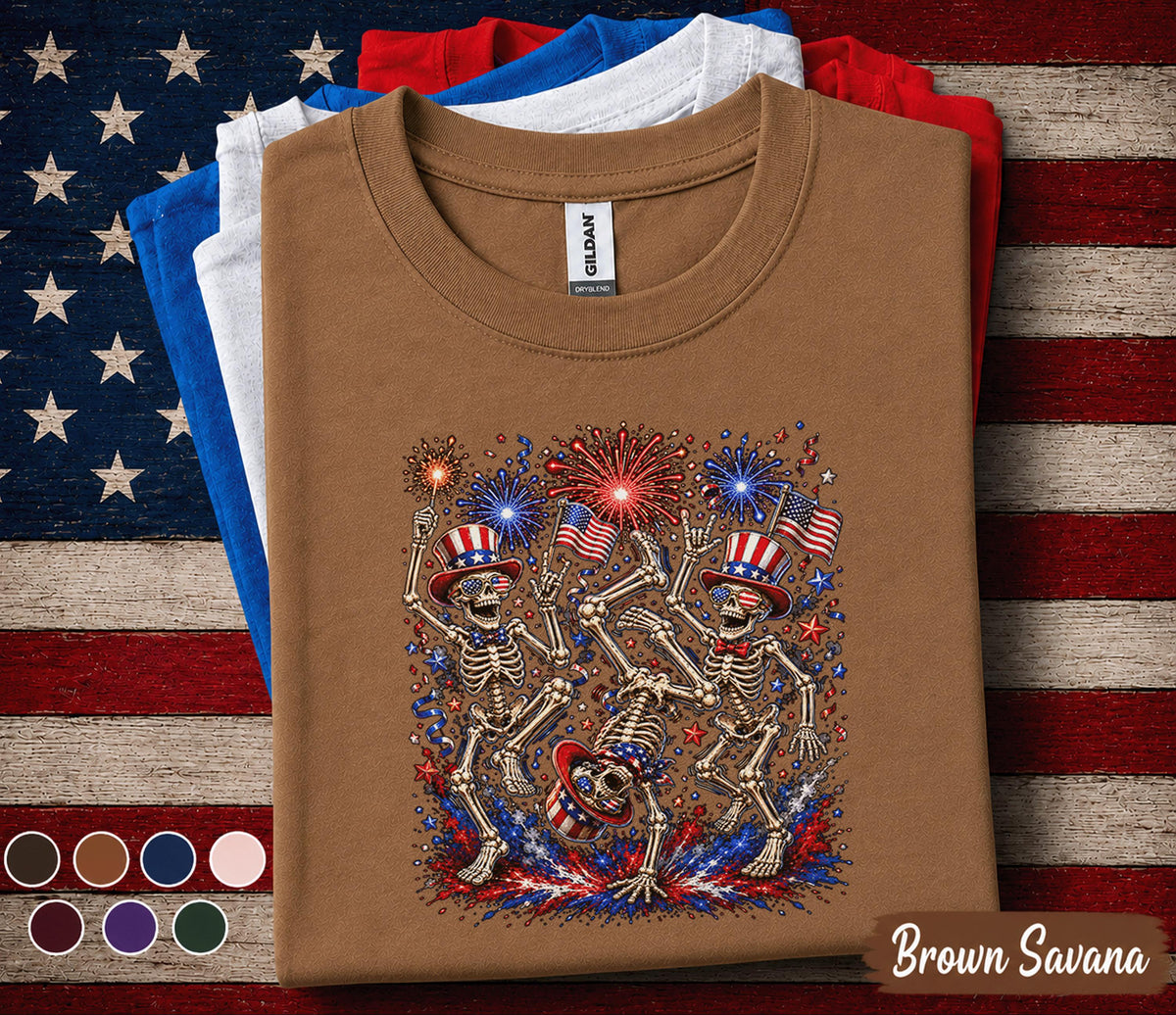 Patriotic Skeleton Shirt, 4th of July Skeleton Dance Tee, Funny USA Fireworks Shirt, Independence Day Party Forth of July Top