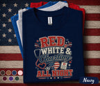 Red White And Charting All Night Shirt, Patriotic Nurse Shirt, 4th of July Nurse Tee, RN Independence Day Medical Worker Gift Forth of July