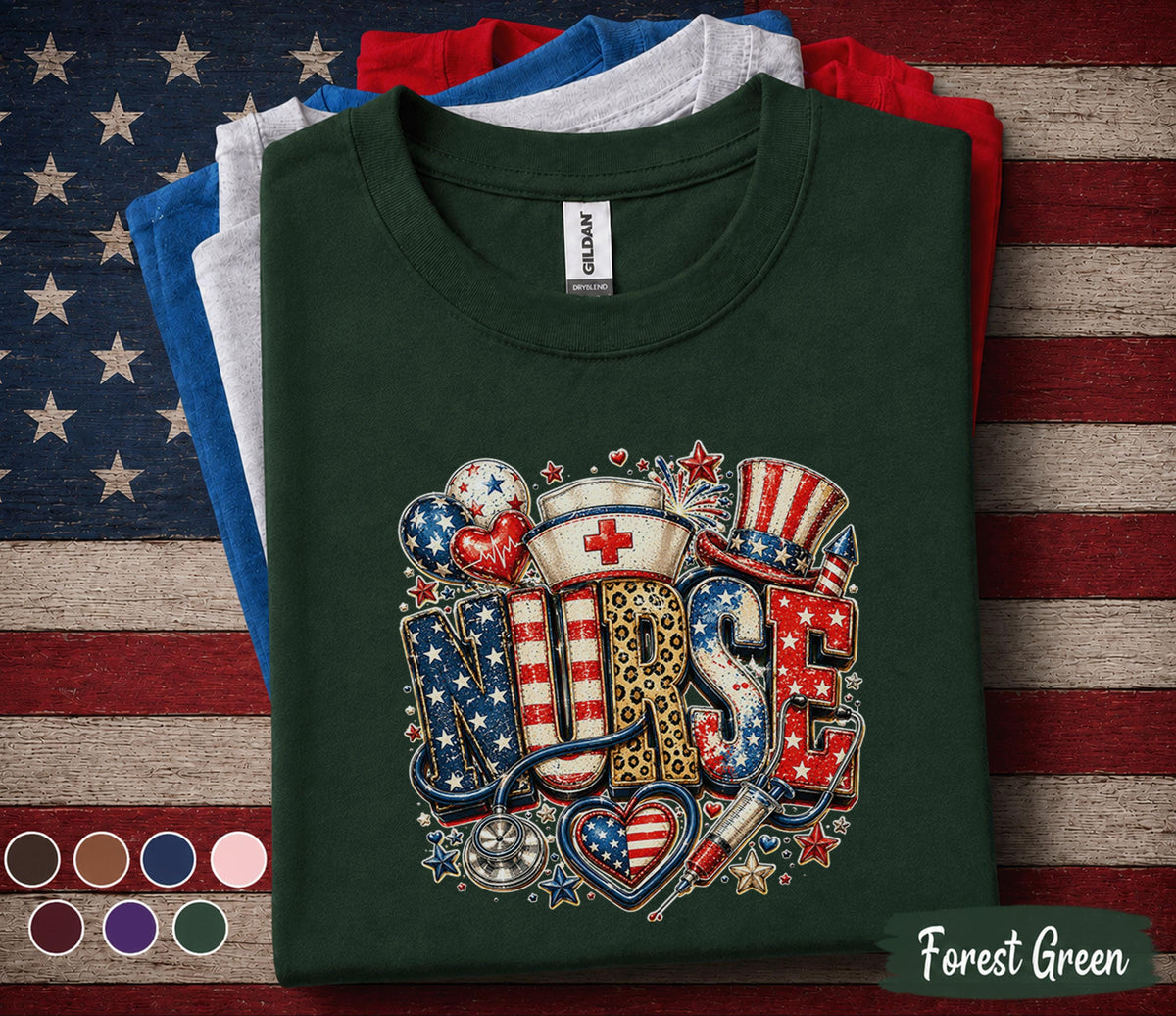 Patriotic Nurse Shirt, 4th of July Nurse Tee, American Flag Nursing Shirt, RN Independence Day Gift, Healthcare Worker Top Forth of July