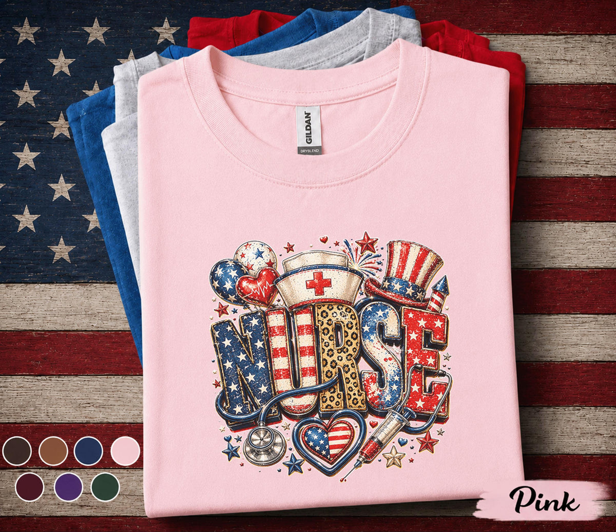 Patriotic Nurse Shirt, 4th of July Nurse Tee, American Flag Nursing Shirt, RN Independence Day Gift, Healthcare Worker Top Forth of July