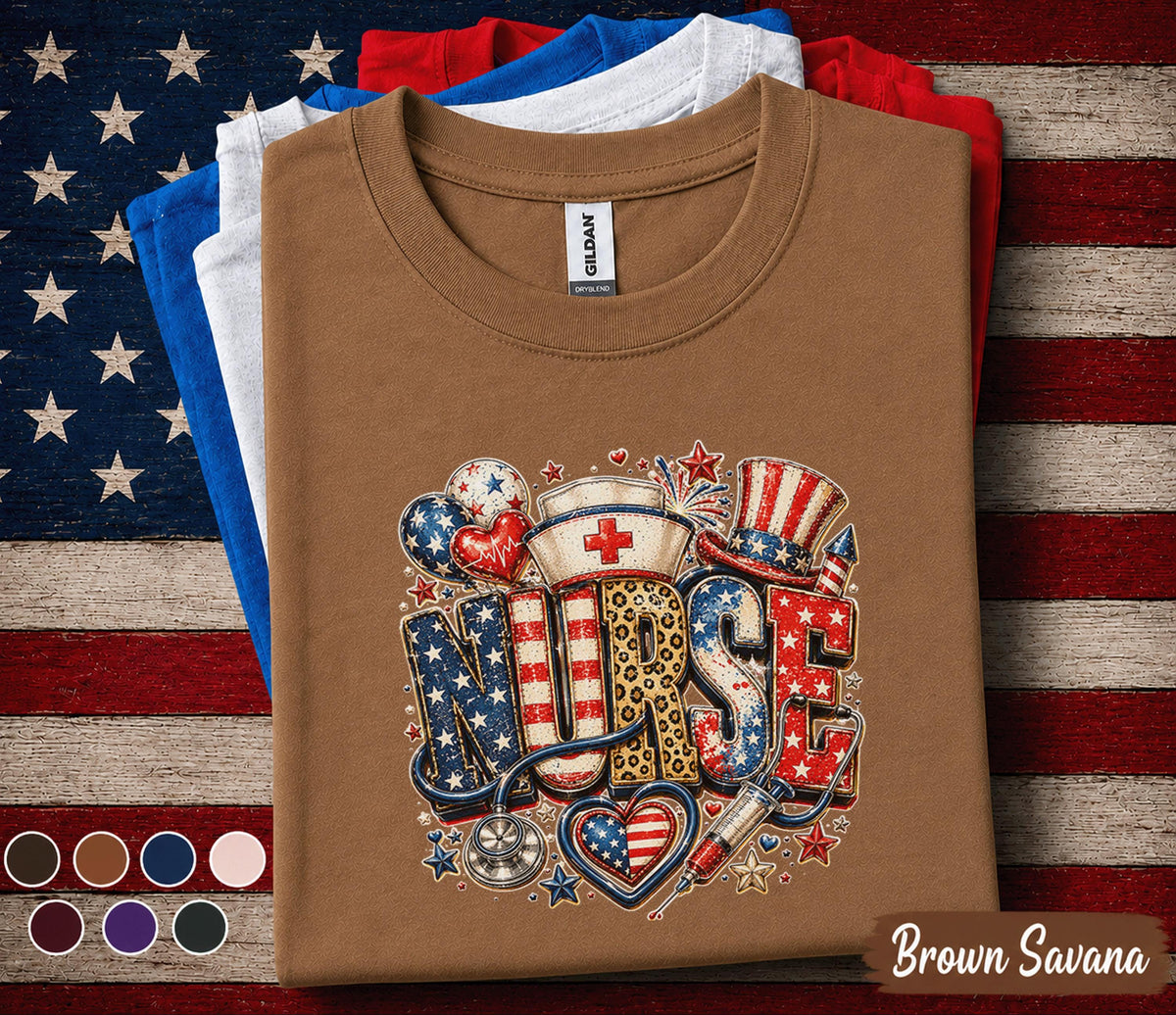 Patriotic Nurse Shirt, 4th of July Nurse Tee, American Flag Nursing Shirt, RN Independence Day Gift, Healthcare Worker Top Forth of July