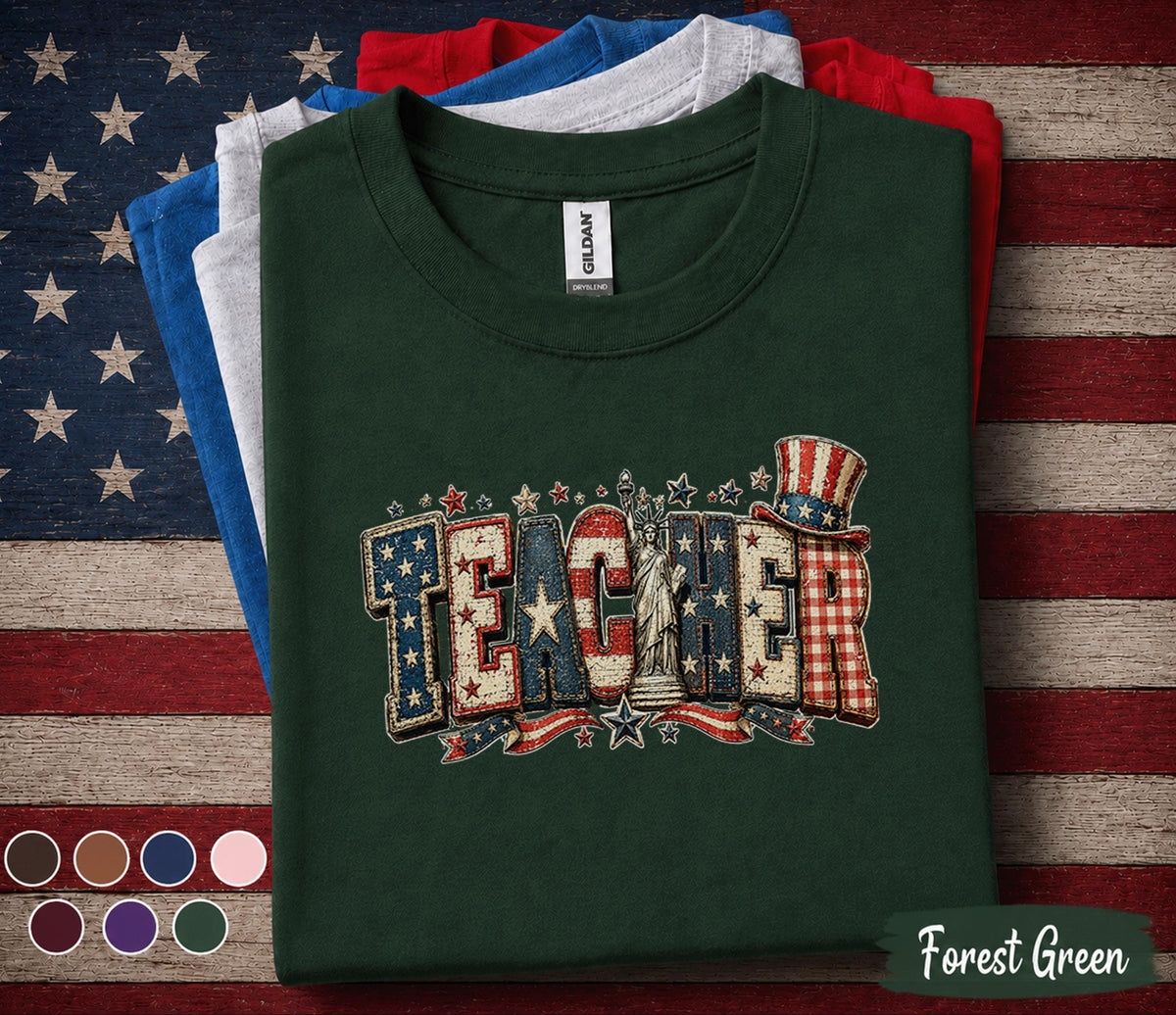 Patriotic Teacher Shirt, 4th of July Teacher Tee, USA Flag Teacher Gift, Independence Day Educator Top, America Pride Shirt Forth of July