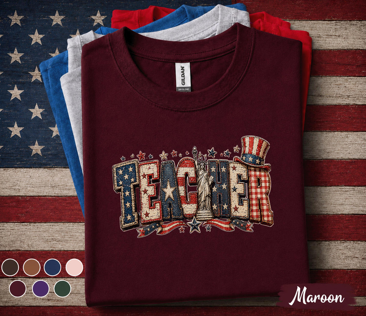 Patriotic Teacher Shirt, 4th of July Teacher Tee, USA Flag Teacher Gift, Independence Day Educator Top, America Pride Shirt Forth of July