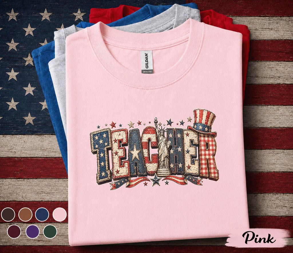 Patriotic Teacher Shirt, 4th of July Teacher Tee, USA Flag Teacher Gift, Independence Day Educator Top, America Pride Shirt Forth of July