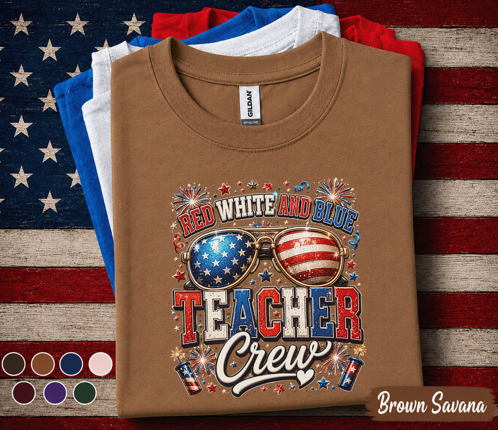 Red White and Blue Teacher Crew Shirt, Patriotic Teacher Tee, 4th of July Educator Gift, USA Independence Day Teacher Top Forth of July