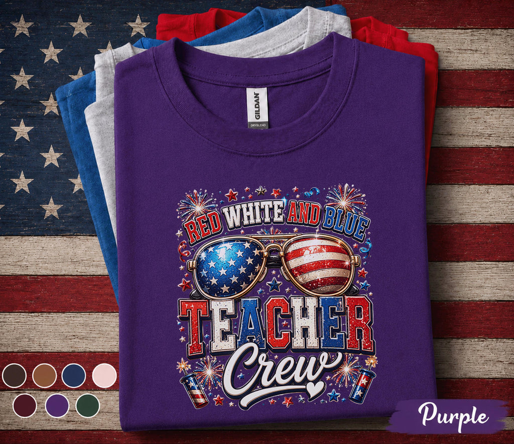 Red White and Blue Teacher Crew Shirt, Patriotic Teacher Tee, 4th of July Educator Gift, USA Independence Day Teacher Top Forth of July