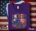 American Boy 4th of July Shirt, Patriotic Sunglasses Tee, Red White Blue Independence Day Shirt, USA Fireworks Celebration Top Forth of July
