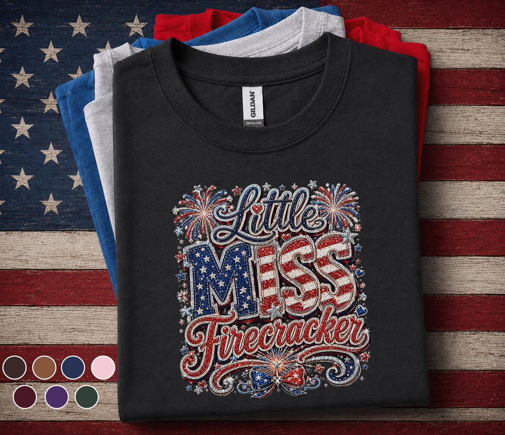 Little Miss Firecracker Shirt, Patriotic Girl 4th of July Tee