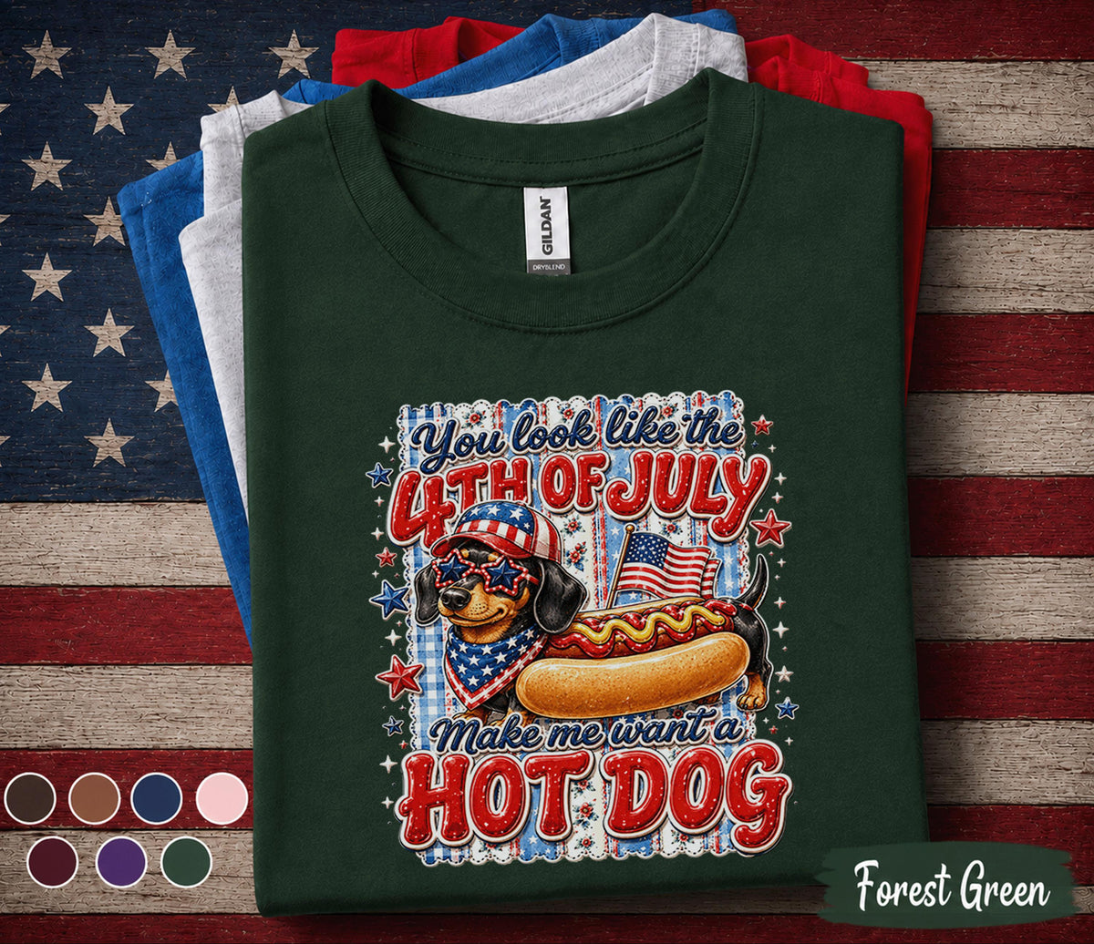 You Look Like The 4th of July Hot Dog Shirt, Patriotic Dachshund Tee, Funny Wiener Dog Independence Day Shirt, USA Party Gift Forth of July