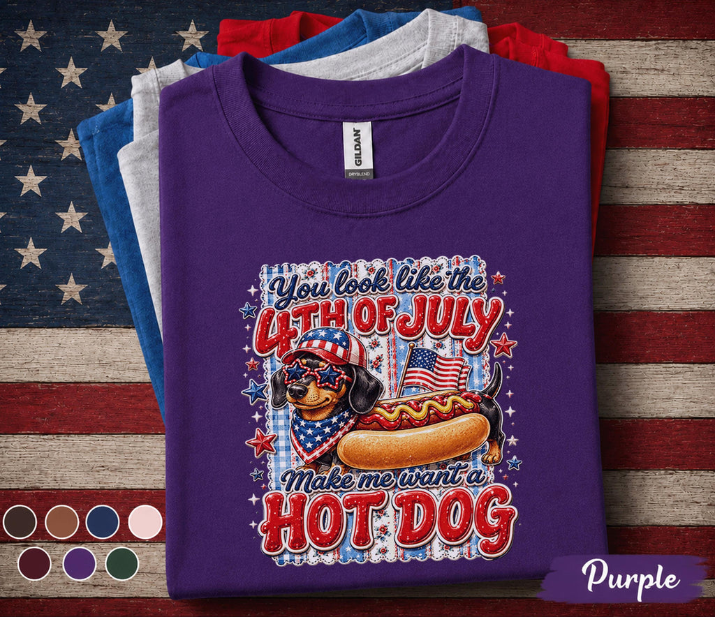 You Look Like The 4th of July Hot Dog Shirt, Patriotic Dachshund Tee, Funny Wiener Dog Independence Day Shirt, USA Party Gift Forth of July