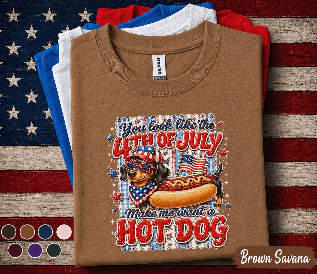 You Look Like The 4th of July Hot Dog Shirt, Patriotic Dachshund Tee, Funny Wiener Dog Independence Day Shirt, USA Party Gift Forth of July