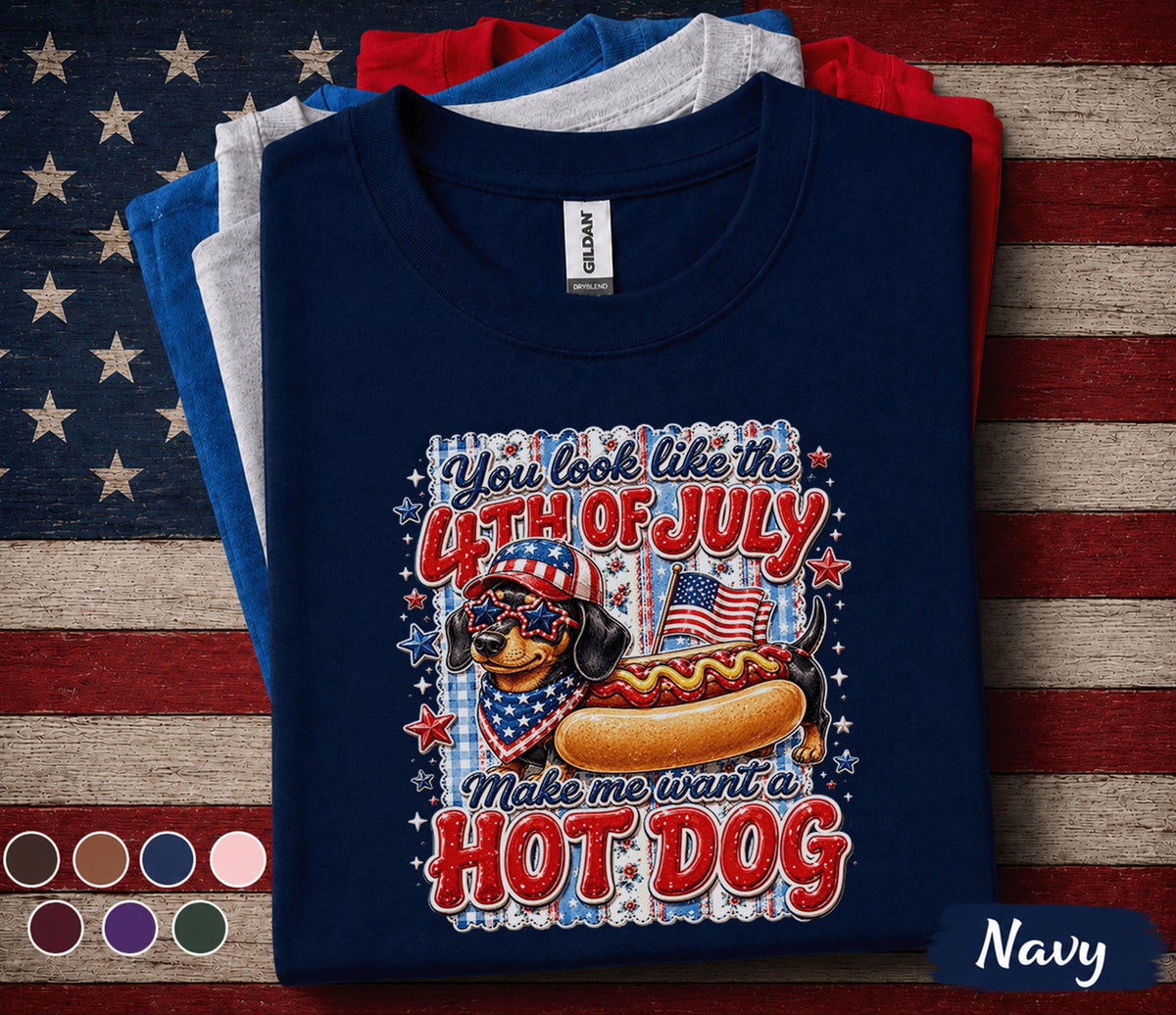 You Look Like The 4th of July Hot Dog Shirt, Patriotic Dachshund Tee, Funny Wiener Dog Independence Day Shirt, USA Party Gift Forth of July