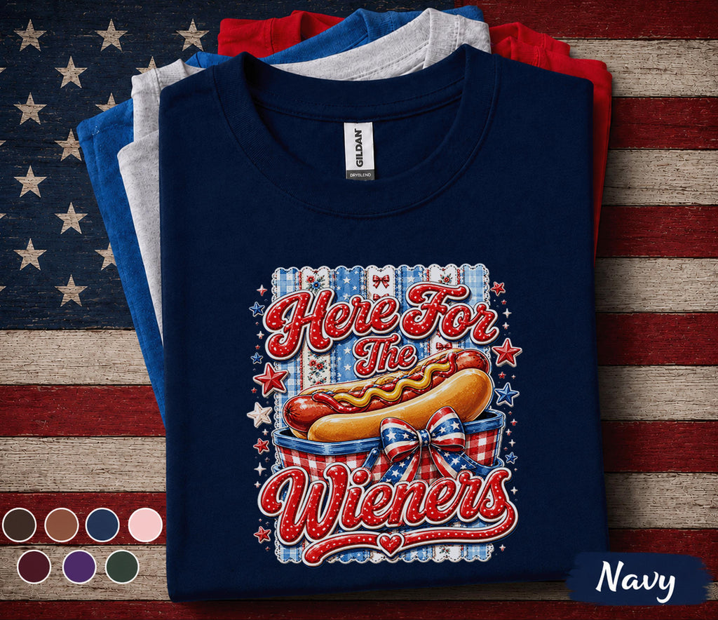 Here For The Wieners Shirt, Funny 4th of July Hot Dog Tee, Patriotic BBQ Party Shirt, Red White Blue Independence Day Top Forth of July