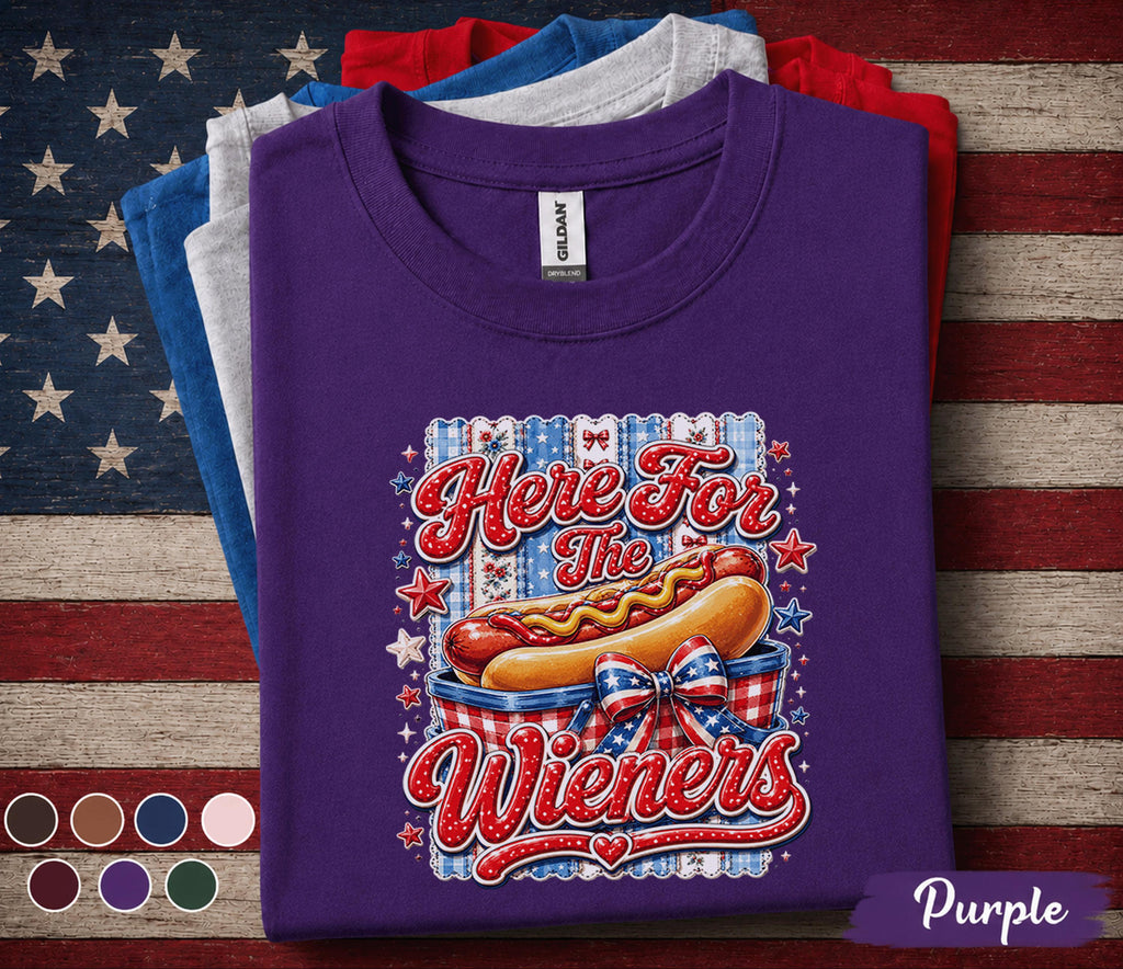 Here For The Wieners Shirt, Funny 4th of July Hot Dog Tee, Patriotic BBQ Party Shirt, Red White Blue Independence Day Top Forth of July