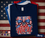 Patriotic Nica Shirt, 4th of July Cherry Bow Tee, Red White Blue Independence Day Shirt, American Pride Celebration Top Forth of July