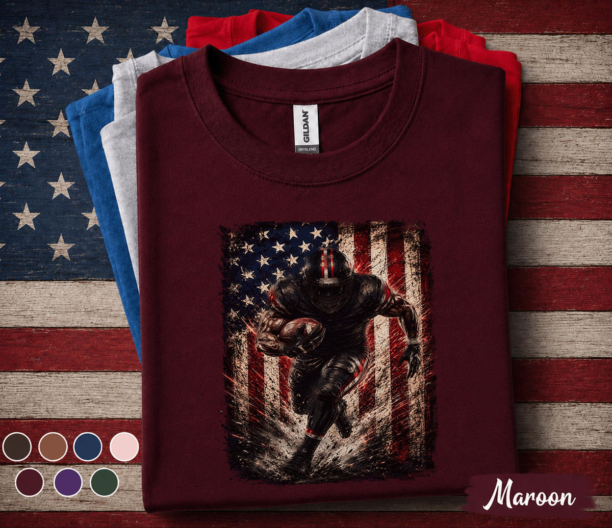 Patriotic Football Player Shirt, 4th of July Football Tee, American Flag Sports Shirt, USA Football Fan Gift, Top Forth of July Football