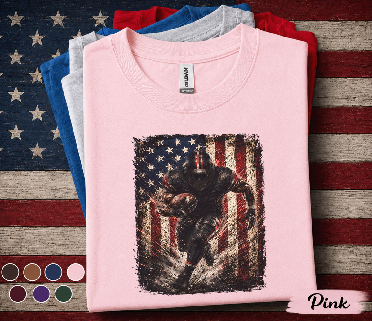 Patriotic Football Player Shirt, 4th of July Football Tee, American Flag Sports Shirt, USA Football Fan Gift, Top Forth of July Football