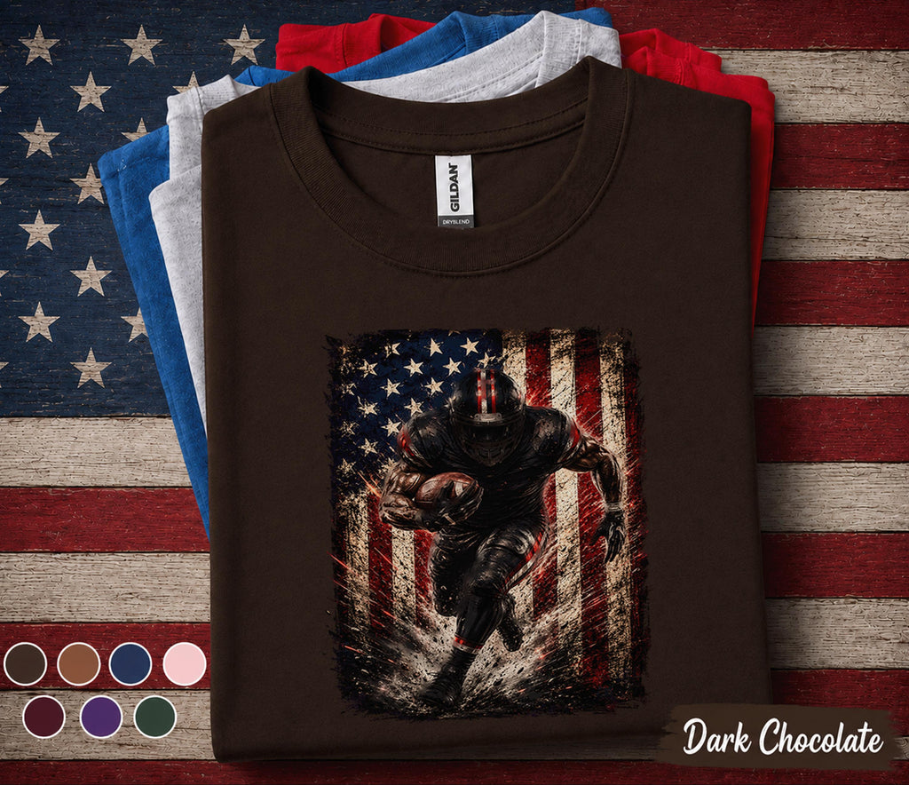 Patriotic Football Player Shirt, 4th of July Football Tee, American Flag Sports Shirt, USA Football Fan Gift, Top Forth of July Football
