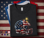 Patriotic Football Helmet Shirt, 4th of July Football Tee, American Flag Helmet Shirt, USA Football Fan Gift, Forth of July Football
