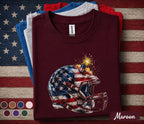 Patriotic Football Helmet Shirt, 4th of July Football Tee, American Flag Helmet Shirt, USA Football Fan Gift, Forth of July Football