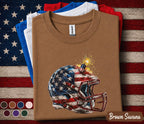 Patriotic Football Helmet Shirt, 4th of July Football Tee, American Flag Helmet Shirt, USA Football Fan Gift, Forth of July Football
