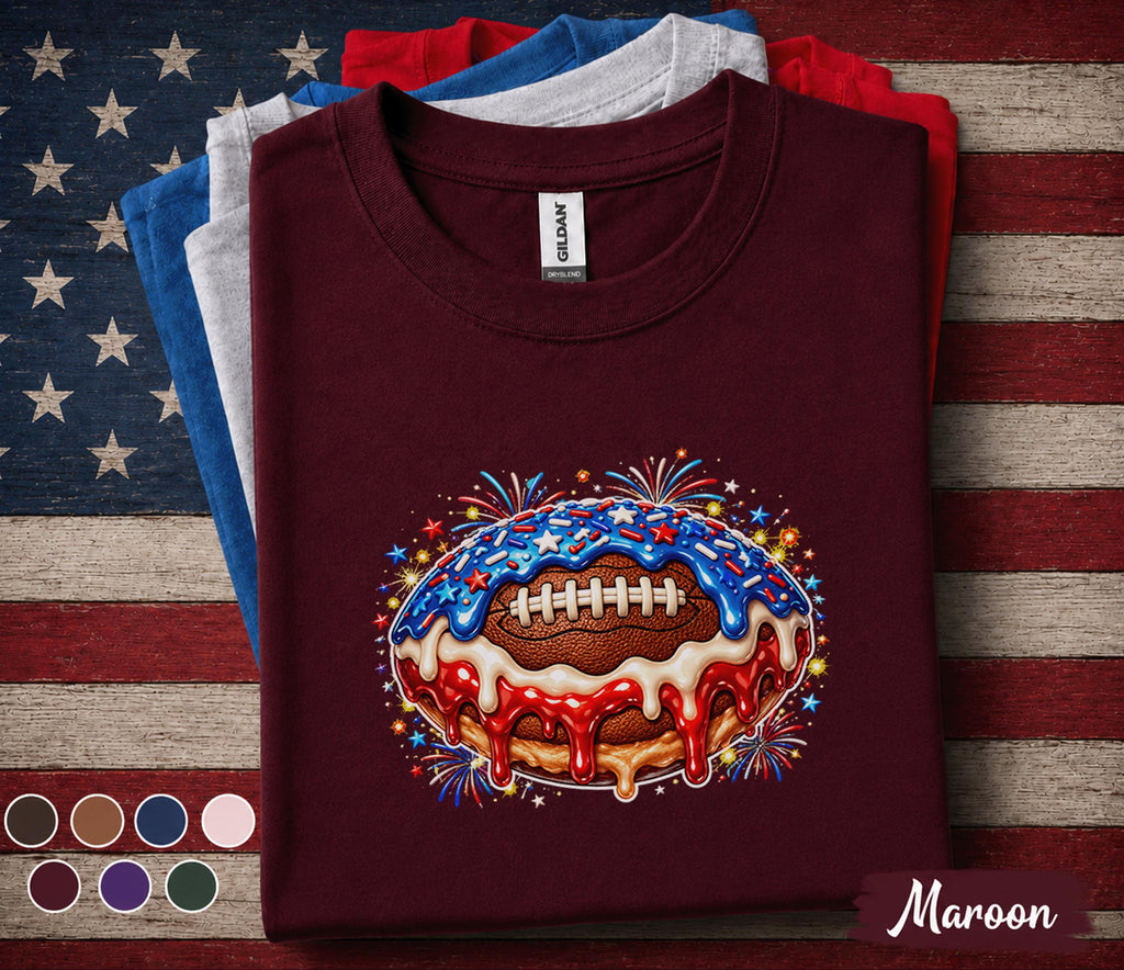 Patriotic Football Drip Shirt, 4th of July Football Fan Tee, American Flag Football Dessert Shirt, USA Sports Lover Gift Top Forth of July