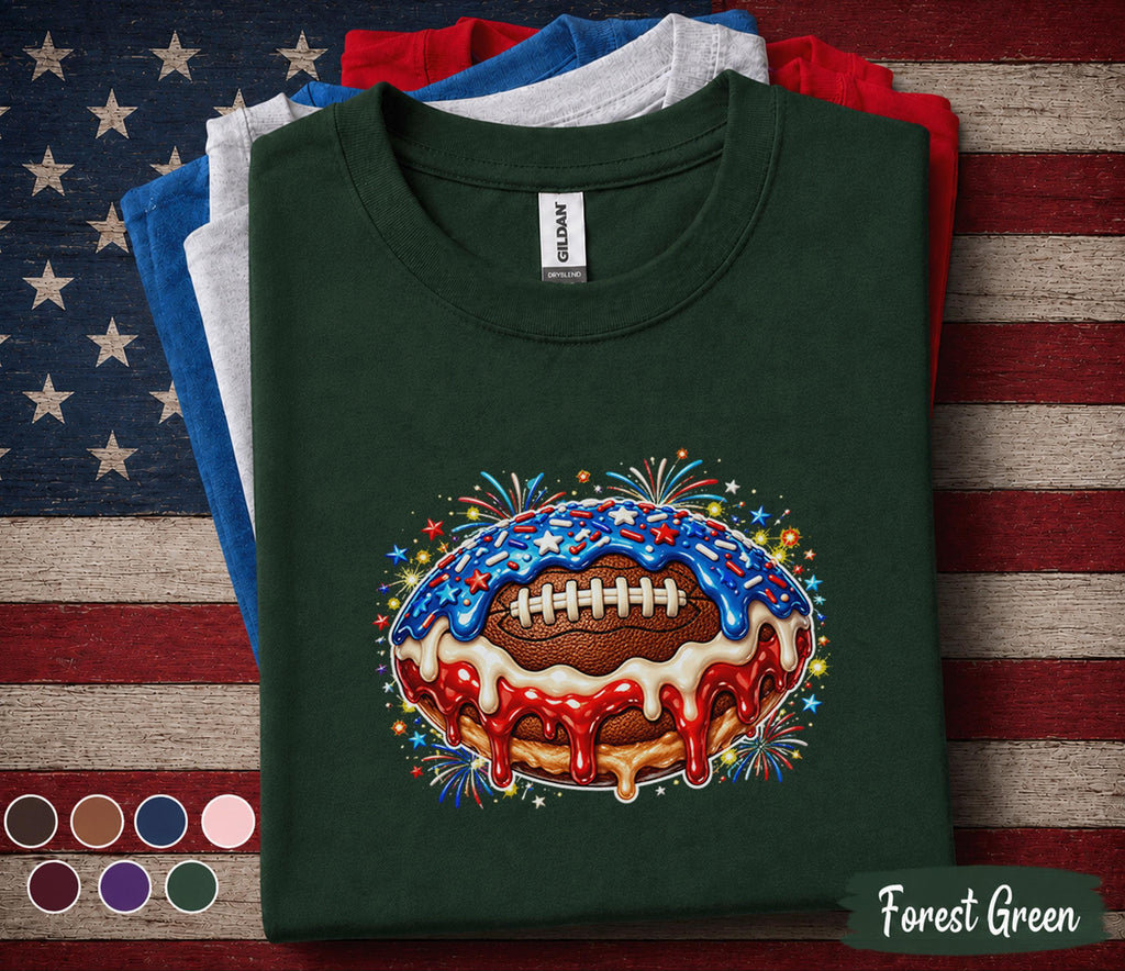 Patriotic Football Drip Shirt, 4th of July Football Fan Tee, American Flag Football Dessert Shirt, USA Sports Lover Gift Top Forth of July