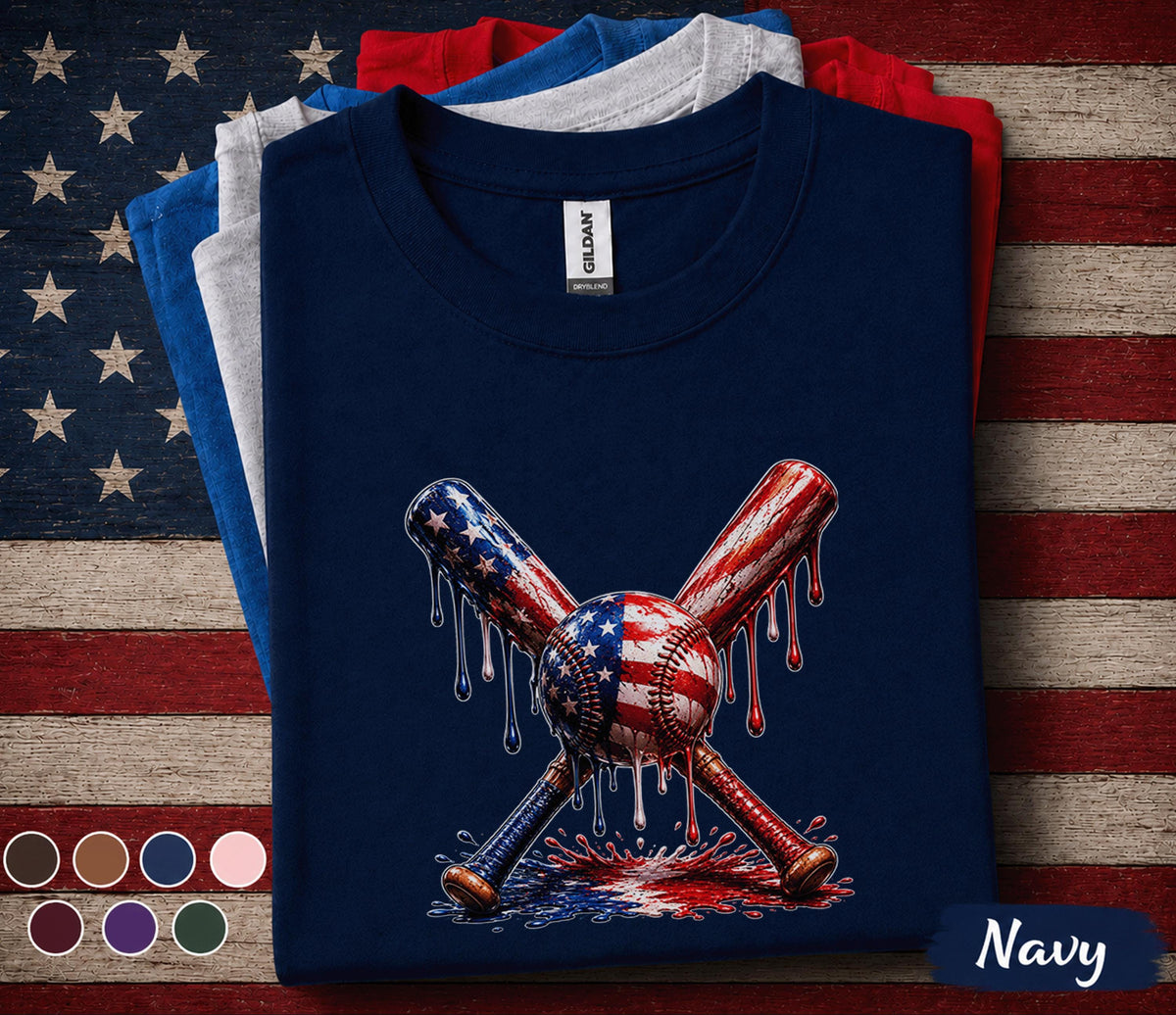 Patriotic Baseball Shirt, Forth of July Kids Youth Boy American Flag Baseball Drip Tee, 4th of July Baseball Shirt, USA Baseball Player Gift