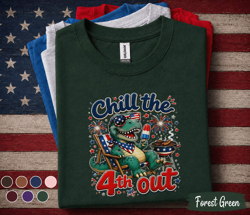 Chill The 4th Out Dinosaur Shirt, Funny 4th Of July T Rex Tee, Patriotic Dino BBQ Shirt, Forth of July Party Outfit, USA Summer Top