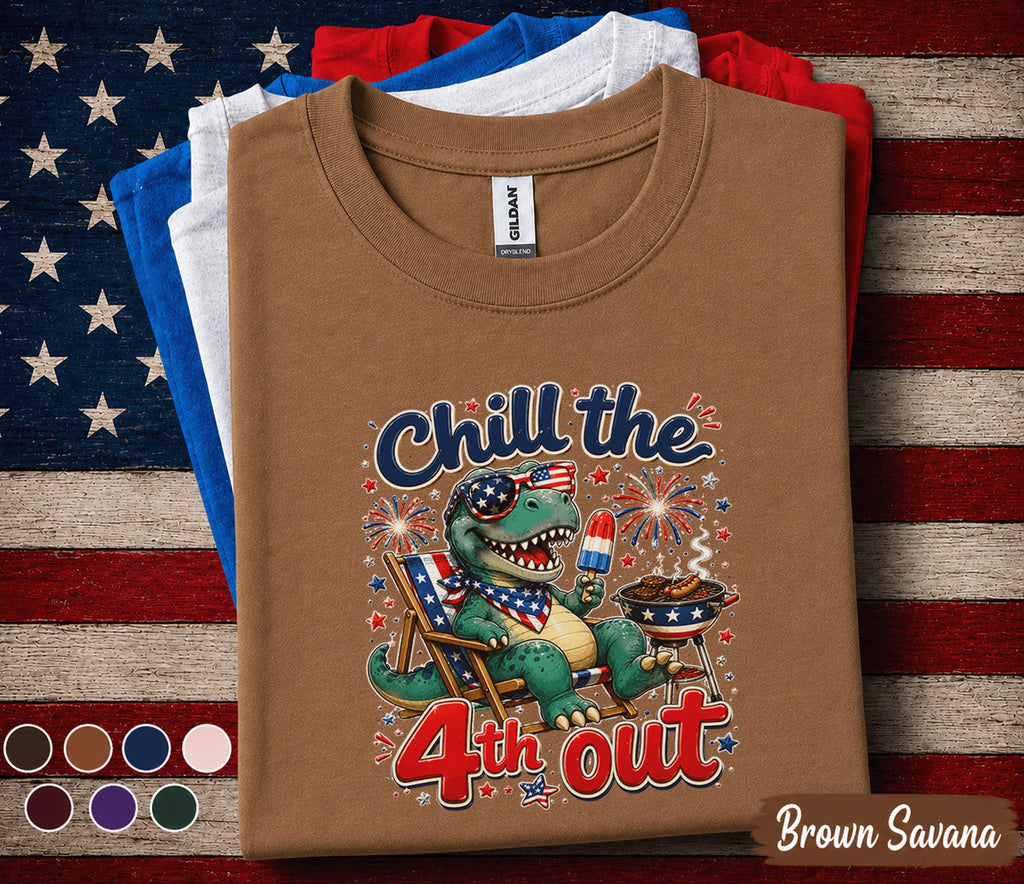 Chill The 4th Out Dinosaur Shirt, Funny 4th Of July T Rex Tee, Patriotic Dino BBQ Shirt, Forth of July Party Outfit, USA Summer Top