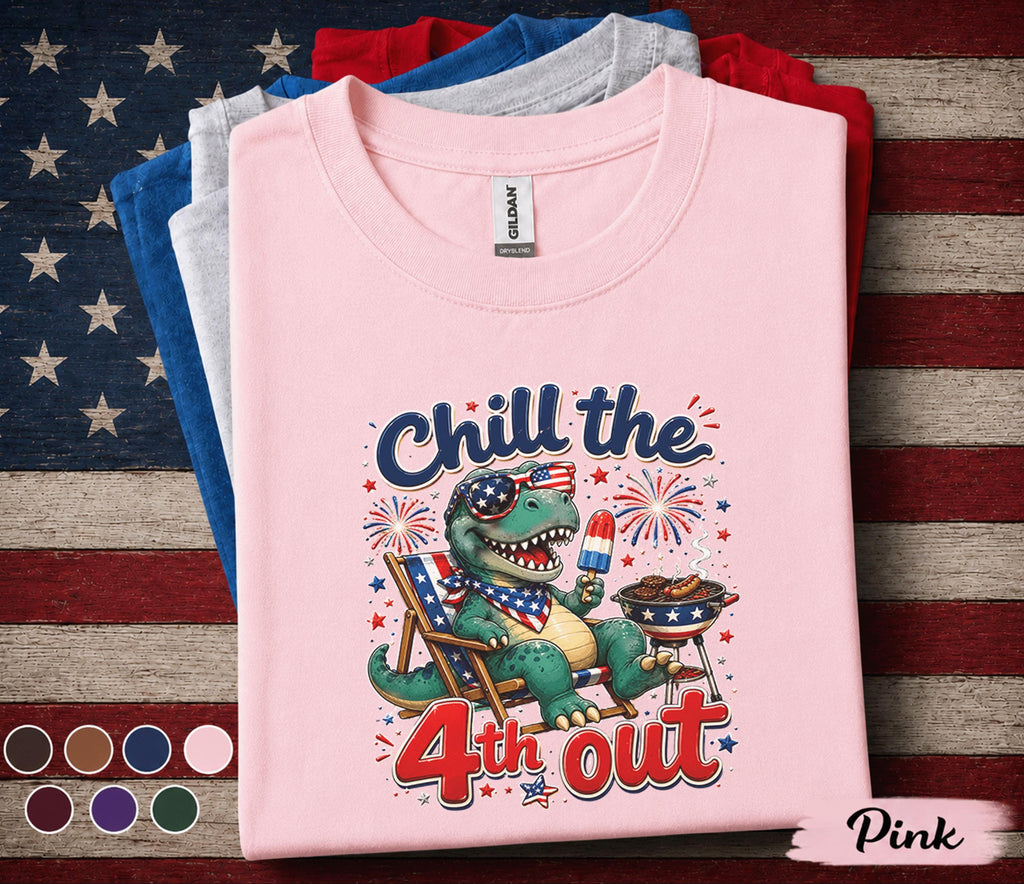 Chill The 4th Out Dinosaur Shirt, Funny 4th Of July T Rex Tee, Patriotic Dino BBQ Shirt, Forth of July Party Outfit, USA Summer Top