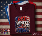 Red White And Goal Soccer Shirt, Patriotic 4th Of July Soccer Tee, USA Football Fan Gift, Independence Day Match Day Shirt Forth of July Boy
