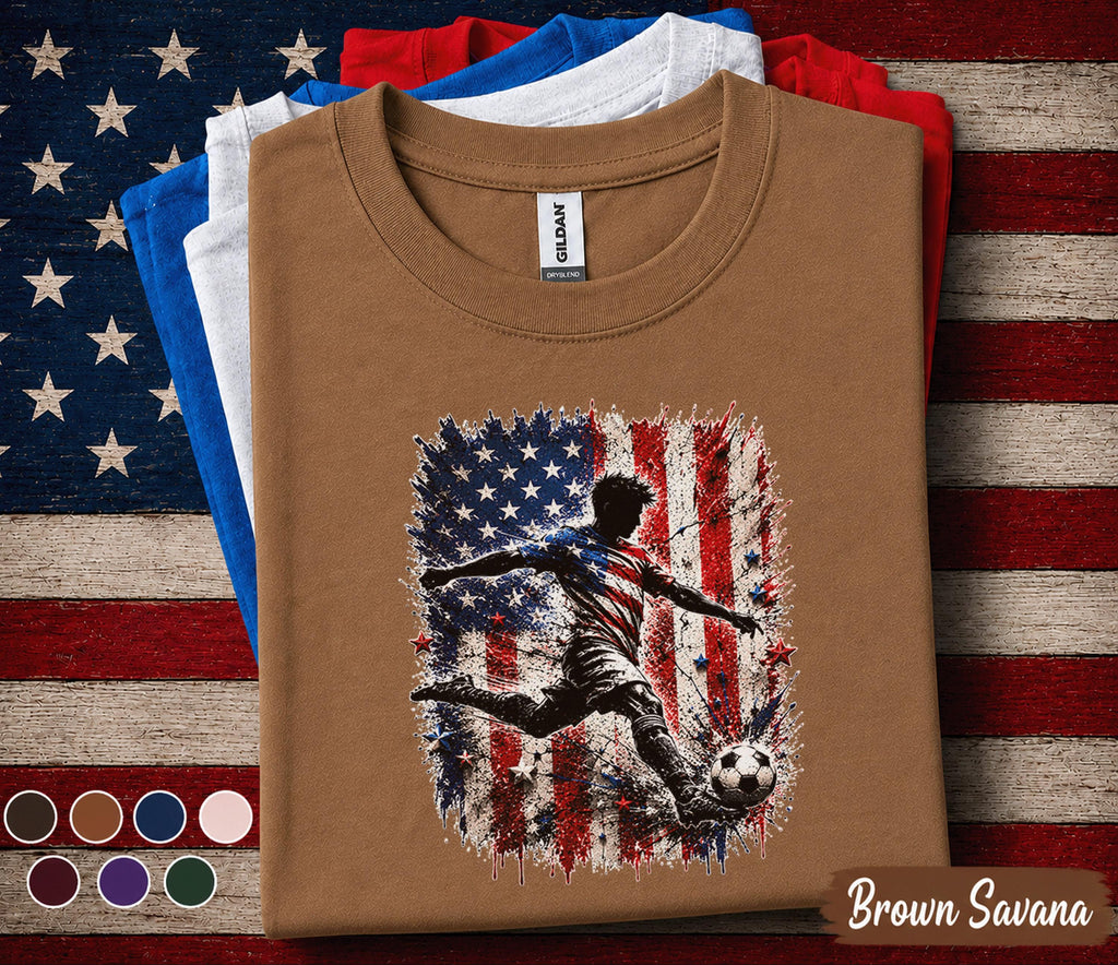 Patriotic Soccer Player Shirt, 4th Of July Soccer Tee, USA Flag Football Shirt, Independence Day Athlete Gift, Match Day Top Forth of July
