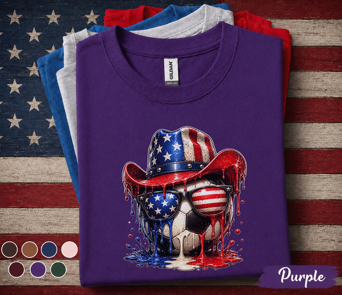 Patriotic Soccer Cowboy Shirt, 4th Of July Soccer Tee, American Flag Soccer Ball Shirt, USA Independence Day Sports Top Forth of July