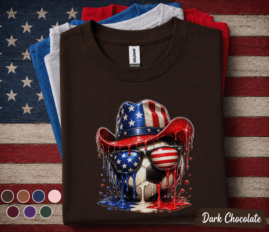 Patriotic Soccer Cowboy Shirt, 4th Of July Soccer Tee, American Flag Soccer Ball Shirt, USA Independence Day Sports Top Forth of July