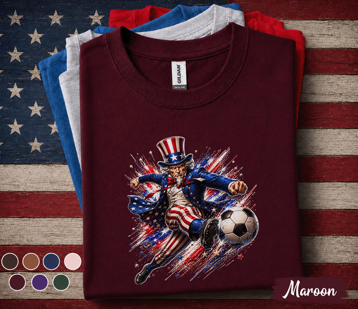 Uncle Sam Soccer Shirt, Patriotic Soccer Player Tee, 4th Of July Soccer Fan Shirt, American Flag Independence Day Sports Top Forth of July